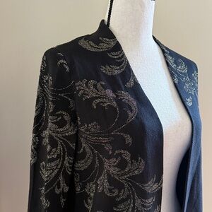 Chico's Size 0 Small Black and Metallic Gold Thread Open Front Cardigan Sweater